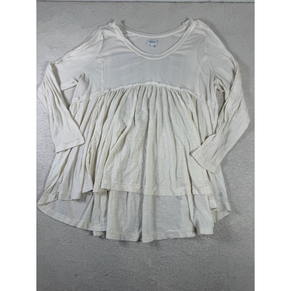 True Craft Tunic Top Womens 3X Cream Excellent Ribbed Babydoll High-Low Boho